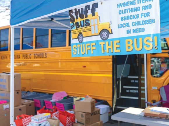 Jackson County’s upcoming Stuff the Bus fundraiser aims to collect food, cash and hygiene products for students in need. JCPS photo