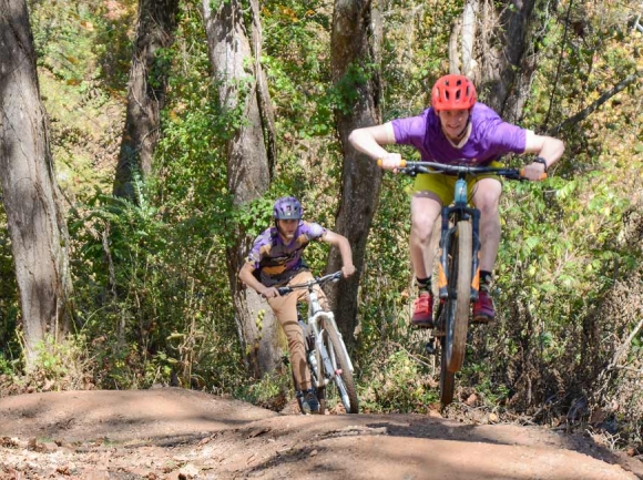Members of the WCU Cycling Club get some air on the track. 
