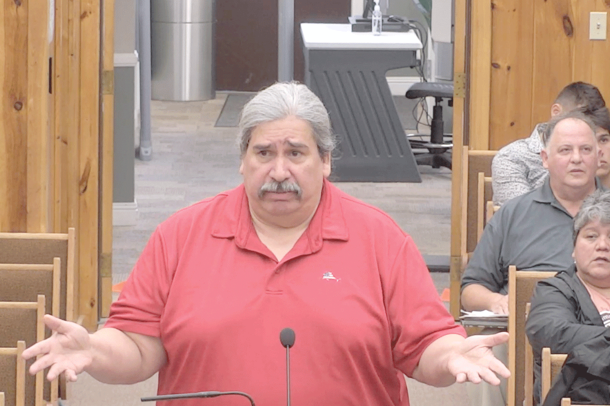 Constitution Committee Chairman Lloyd Arneach addresses Tribal Council June 21. EBCI Livestream photo