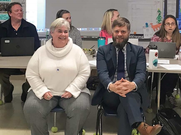 Nathan Duncan (right) is pictured along with Bonnie Brown during a Q&amp;A session with Shining Rock Classical Academy parents during the search process for a new school director. Duncan was given the job in January 2018. File photo