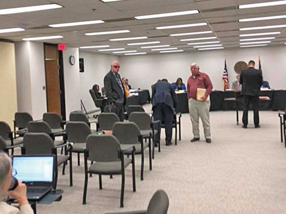 Jerry Lowery (center) goes before the State Board of Elections &amp; Ethics Enforcement to appeal his candidate challenge against Swain County Sheriff Curtis Cochran. Donated photo