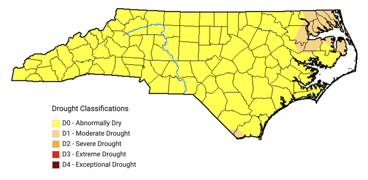 Most of North Carolina is at least abnormally dry. 