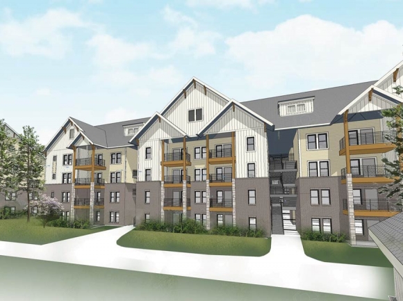 The design concept for student apartments on the WCU Millennial Campus features a combination of wood, brick and rock on the building exteriors. Donated rendering