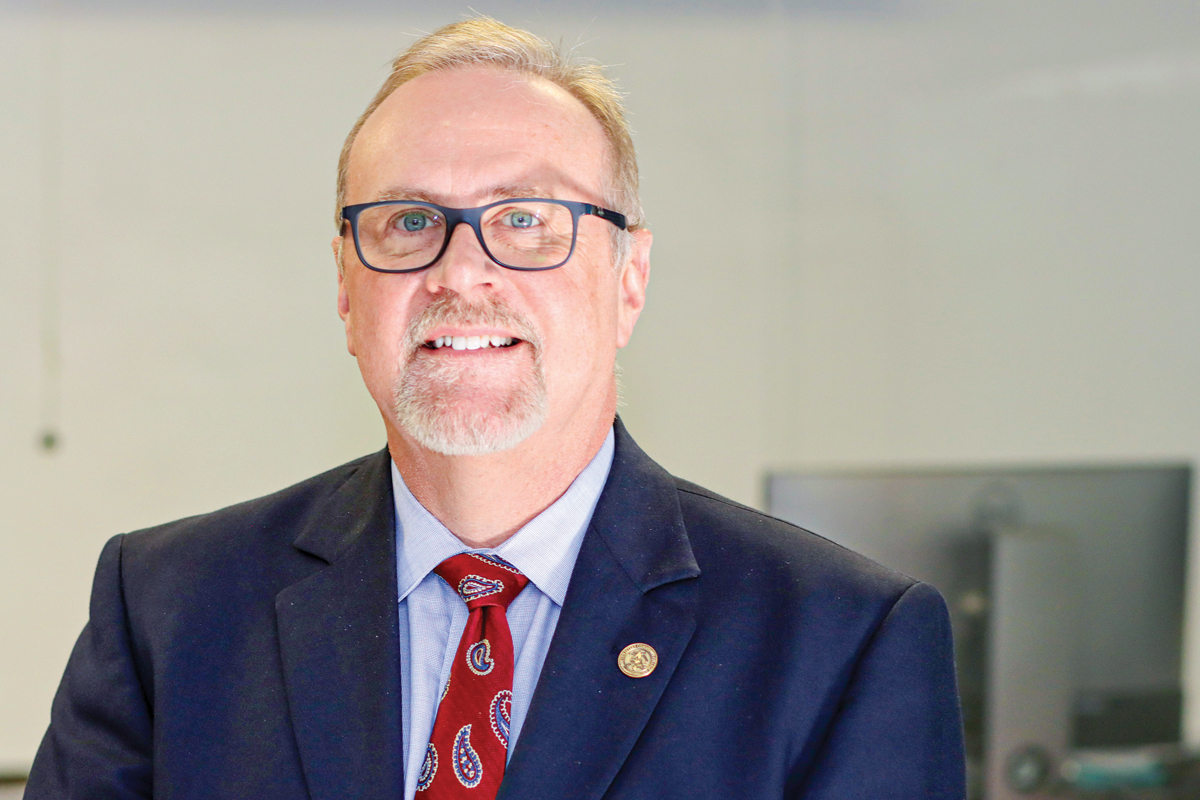 Dr. Thom Brooks, the executive vice president for instruction and student services at Southwestern Community College, will be retiring at the conclusion of the fall semester. He’s shown here inside the classroom where he taught his first accounting course more than 32 years ago. Donated photo