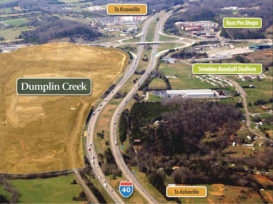 In 2019, the Eastern Band of Cherokee Indians purchased both the 198-acre Dumplin Creek property and a 122-acre tract on the other side of Interstate 40. EBCI image