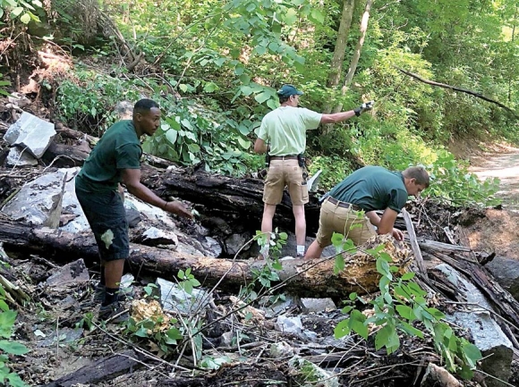 Crews work to remove fallen trees. Donated photo