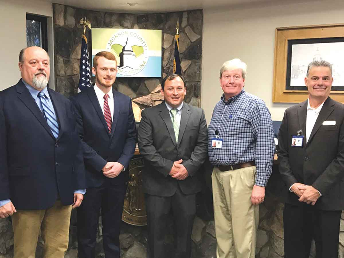 Jackson County’s new board of commissioners is, from left to right, John Smith, Todd Bryson, Mark Letson, Mark Jones, Tom Stribling. Jackson County photo
