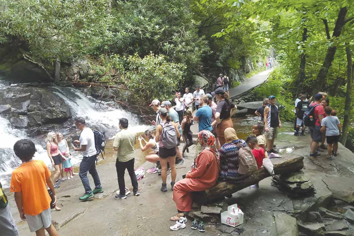 Laurel Falls is crowded during a Friday in August 2021. NPS photo