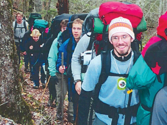 Dustin Wilson (at right) hikes with his SCC Outdoor Leadership class in 2003. Donated photo
