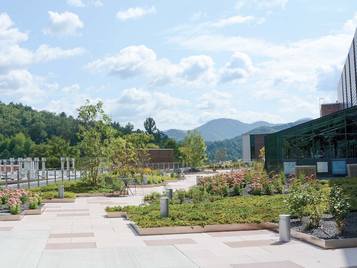 A rooftop terrace offers sweeping views of campus, native plant gardens and a convenient spot for astronomy observations. Holly Kays photos