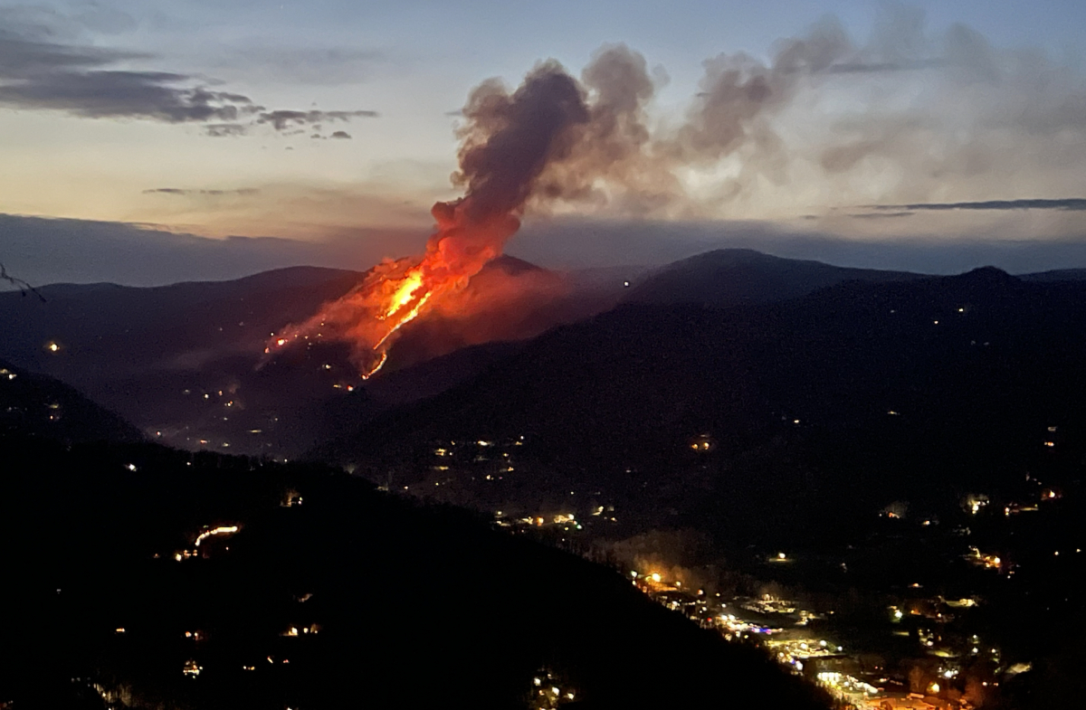 A fire that started Monday night continues to burn after sundown.