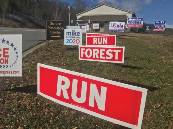 Campaign signs dot the landscape outside a Haywood County polling place Feb. 29. Cory Vaillancourt photo