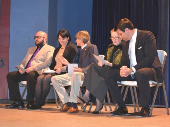 Members of the Canton Town Board James Markey (left to right), Kristina Smith, Ralph Hamlett, Gail Mull and Mayor Zeb Smathers attend an event at the Colonial Theater Nov. 29. Cory Vaillancourt photo