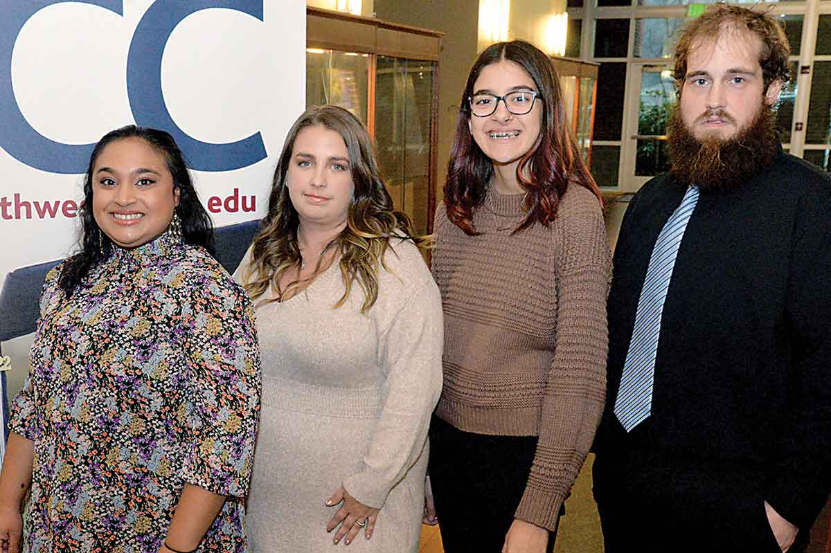 SCC recently held a pinning ceremony to honor Human Services Technology graduates. They are, from left: Sarah Hisey of Sylva, Ashley Cook of Sylva, Harley Mestas of Franklin and Brent Shipton of Sylva.