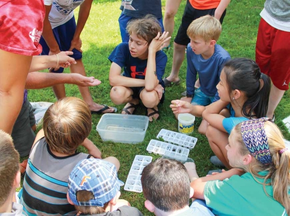 Campers get a hands-on lesson about aquatic organisms. Donated photo
