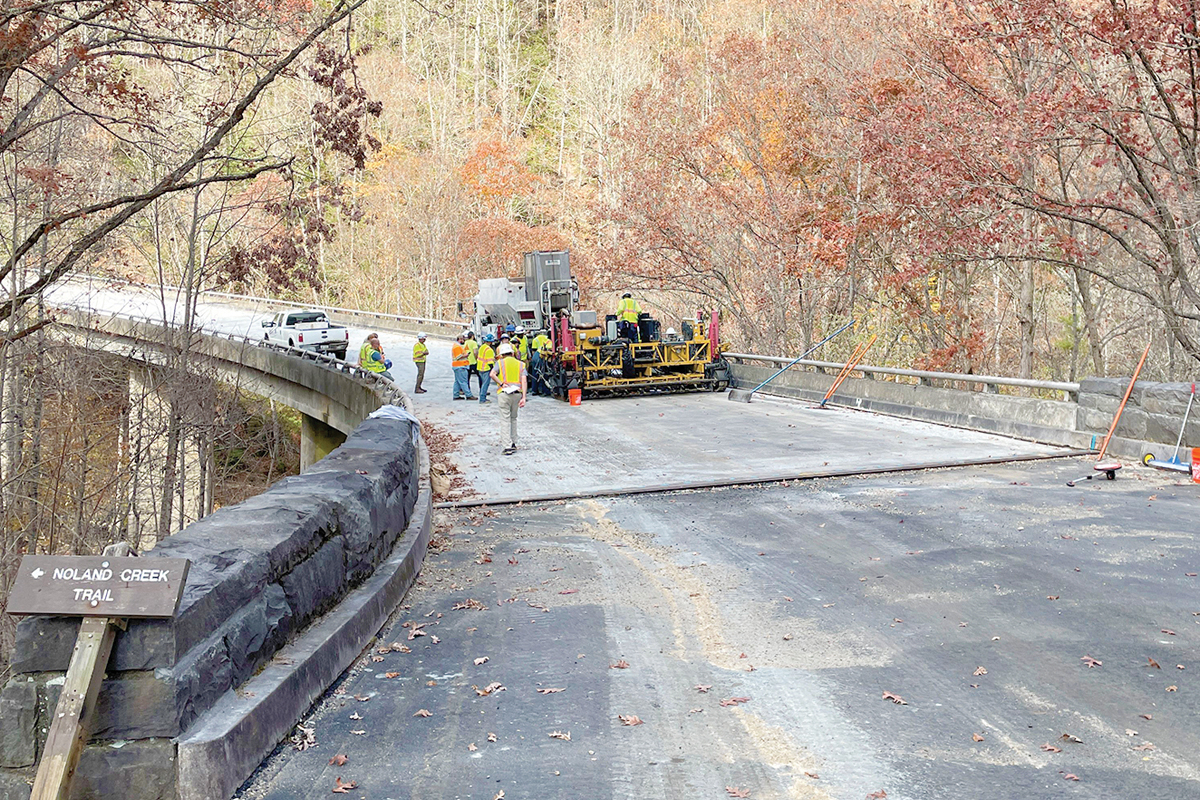 Crews work on a bridge on Lakeview Drive. NPS photo