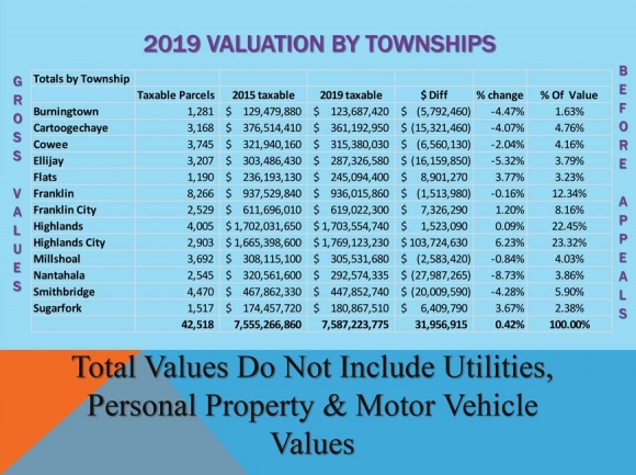 A screenshot of 2019 valuation by townships.