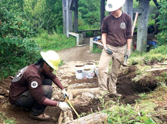 The Trails &amp; Views Forever Fund will build upon the Blue Ridge Parkway Foundation’s past work, such as this project to repair the Craggy Gardens Bald Trail in conjunction with the American Conservation Experience. BRPF photo 