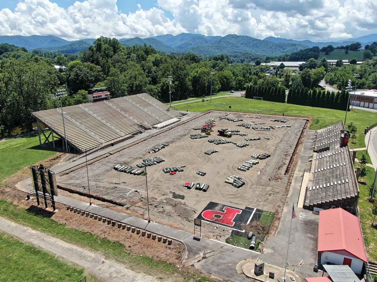 The work has been ongoing at Pisgah Memorial Stadium since last year’s flood. During that time, teams have had to play home games at other venues. Allen Newland photo