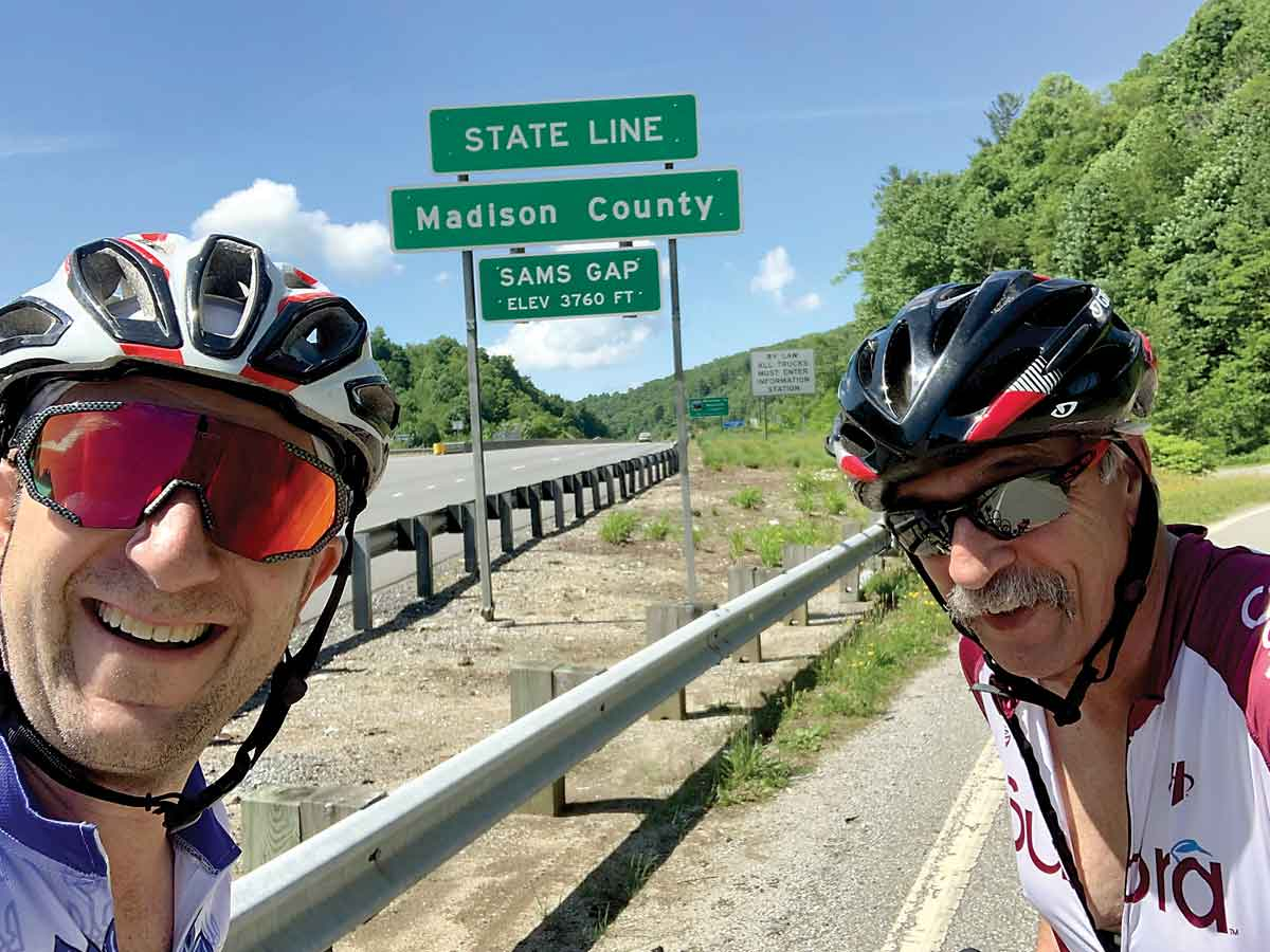 John Redmond (left) and Steve Wheeler take a break at the state line. Donated photo