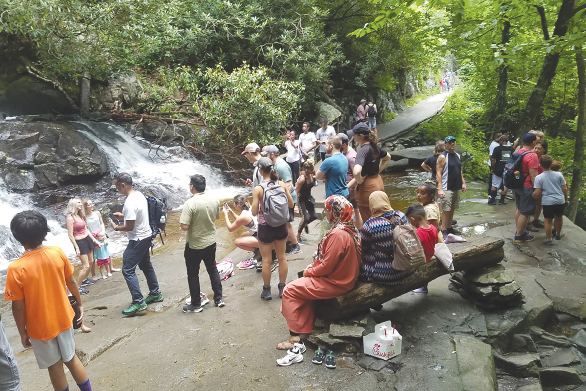 Laurel Falls is crowded during a Friday in August 2021. NPS photo
