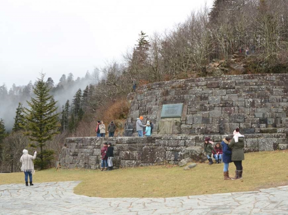 Undeterred by the shutdown, Smokies visitors stop for photos at Newfound Gap. Holly Kays photo 