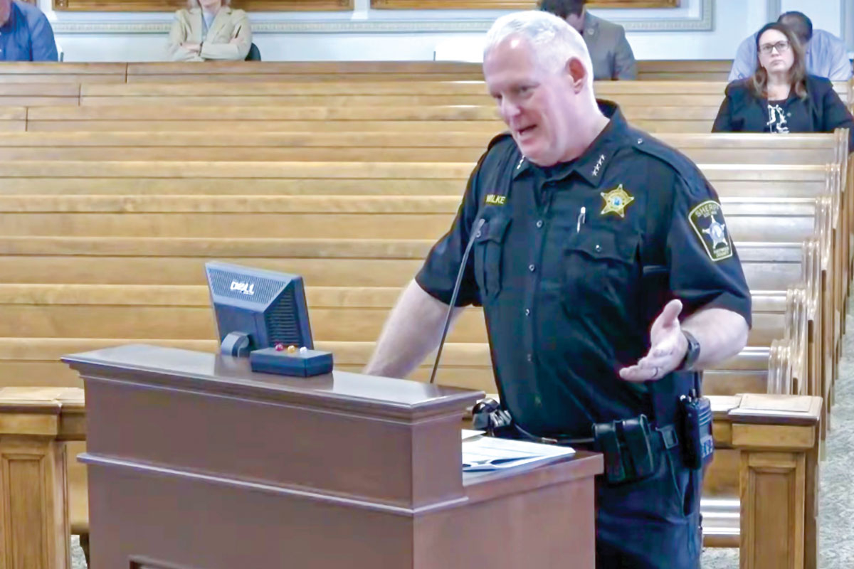 Haywood County Sheriff Bill Wilke speaks to commissioners on April 8. Haywood County government photo