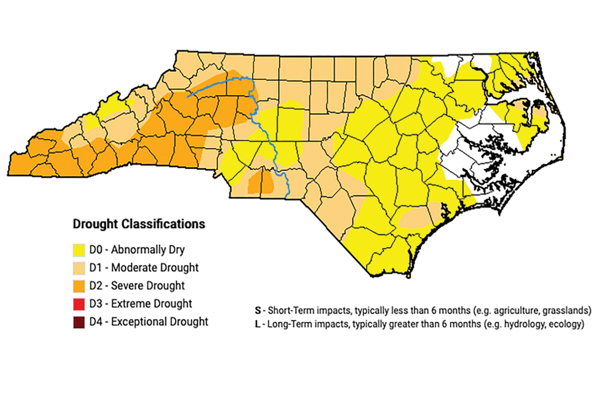 Updated drought maps are released every Thursday. U.S. Drought Monitor of North Carolina map