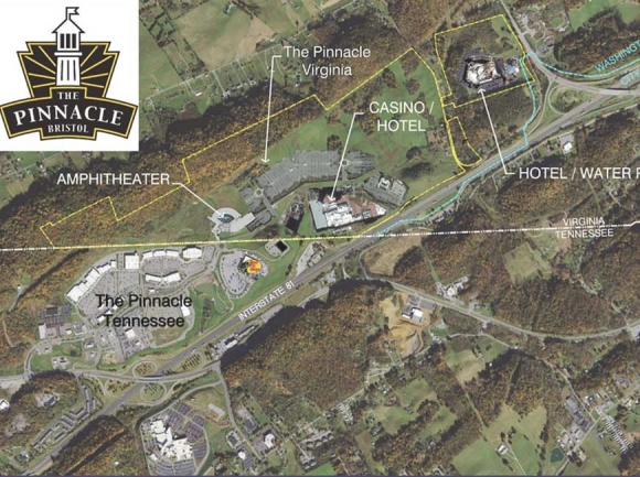 The existing Pinnacle retail complex is in Tennessee, while the proposed casino complex would be just over the state line in Virginia. Donated map