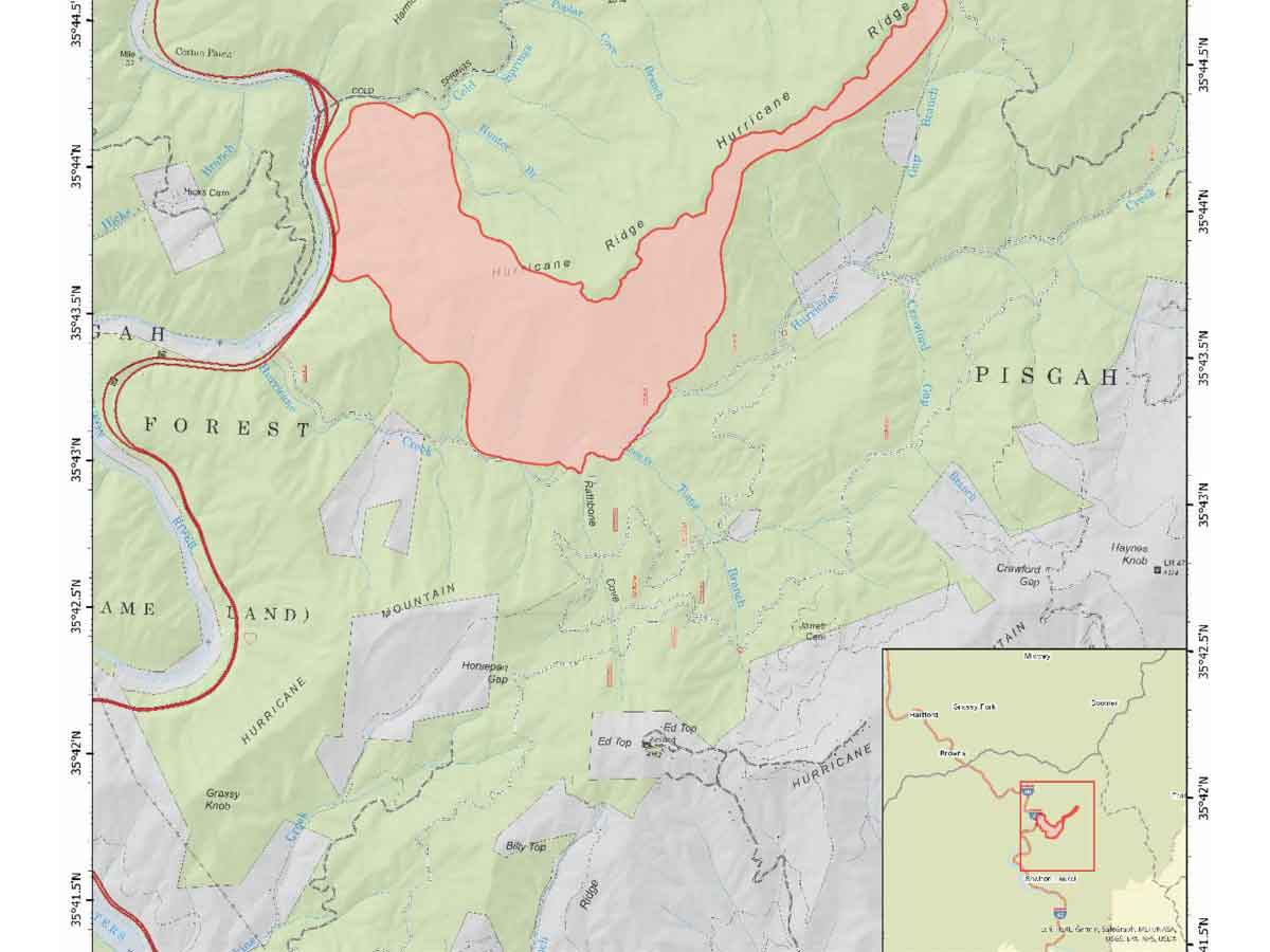 The final perimeter of the Hurricane Ridge Fire includes 796 acres between Hurricane Gap and Interstate 40. USFS map