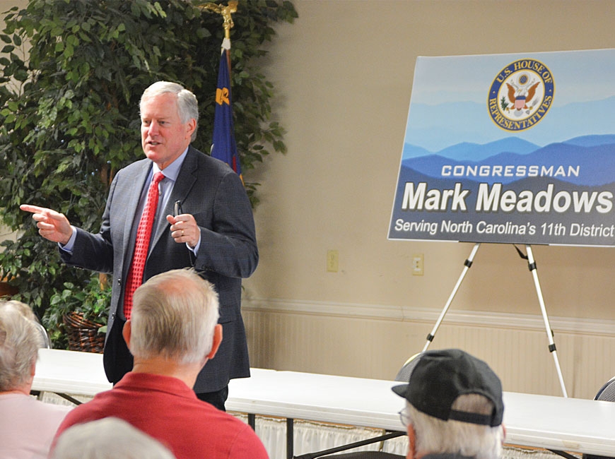 Former NC11 Congressman Mark Meadows speaks to veterans at the Haywood County Senior Resource Center in August, 2018. Cory Vaillancourt photo