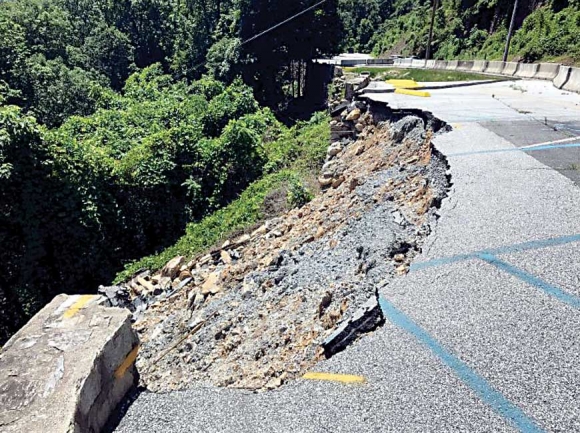 Subtropical Storm Alberto caused the upper parking lot retaining wall to collapse in May. Donated photo