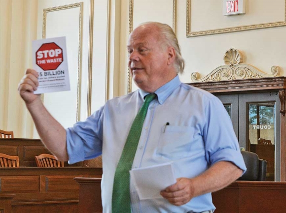 Waynesville Rep. Joe Sam Queen speaks at a town hall meeting in Waynesville on Saturday, July 20. Cory Vaillancourt photo