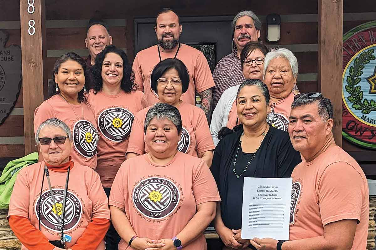 The Community Club Council smiles after a resolution authorizing a referendum vote on the proposed constitution passed Tribal Council April 6. However, the measure faces additional hurdles before finding a place on the ballot. Holly Kays photo 