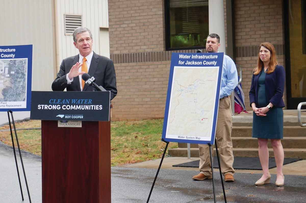 Governor Roy Cooper speaks during a visit to the TWSA facility. Governor’s Office photo