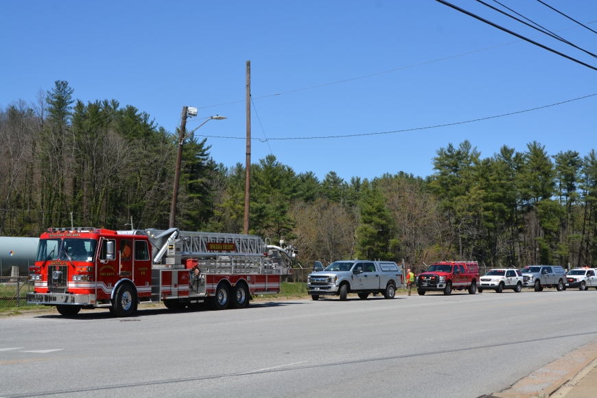 Responding from a number of jurisdictions, emergency vehicles lined up outside the mill&#039;s gates. 