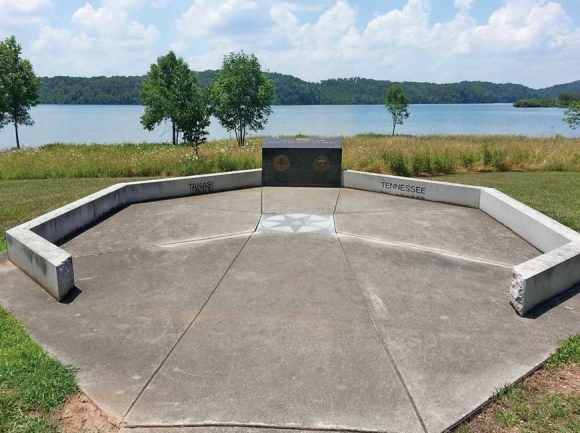 The Tanasi Memorial in Vonore, Tennessee, looks toward the site of the once-prominent Cherokee town, now underwater. Sequoyah Birthplace Museum photo