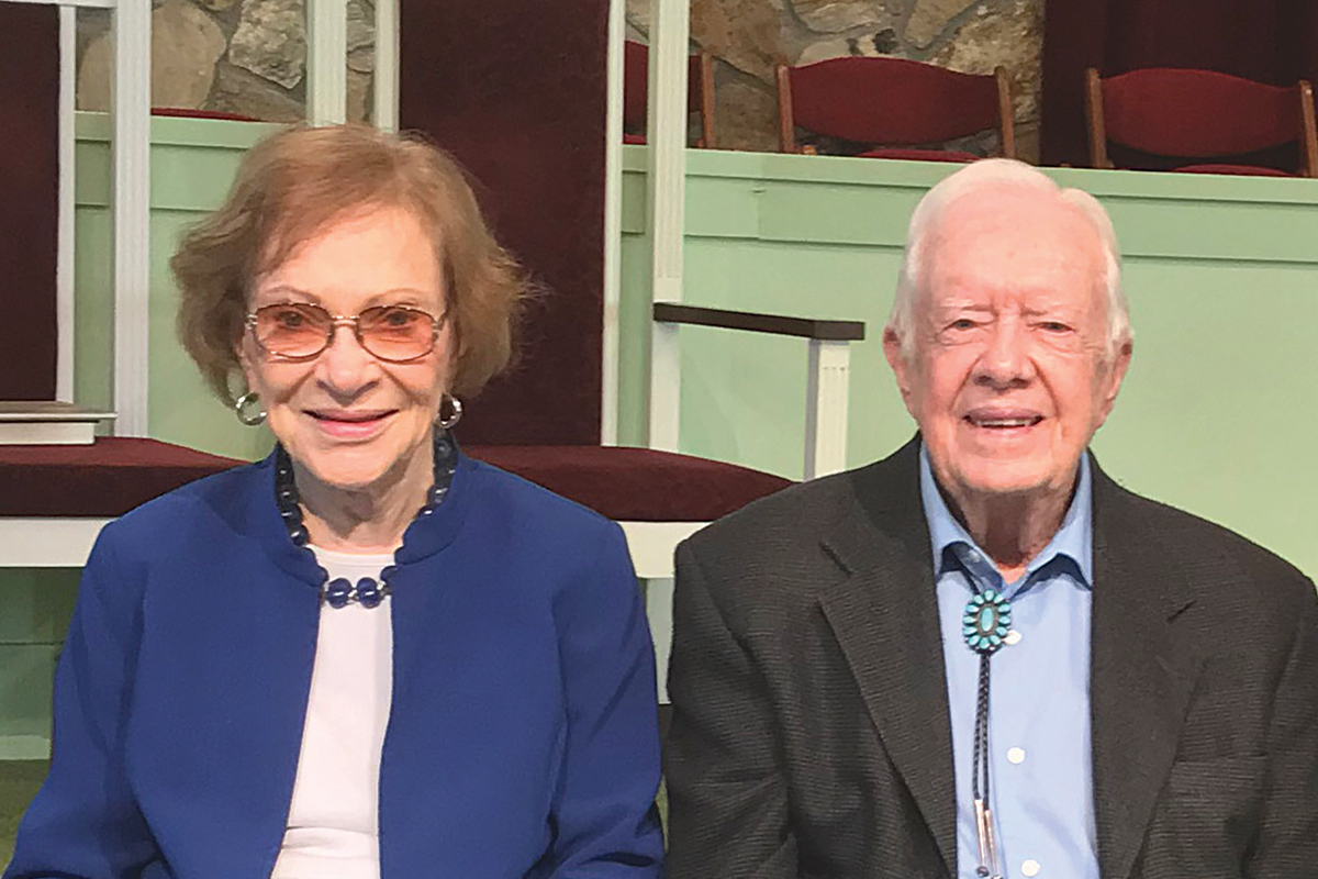 President Jimmy Carter (right) and wife Rosalynn sit in the sanctuary at Maranatha Baptist Church in Plains, Georgia. Cory Vaillancourt photo