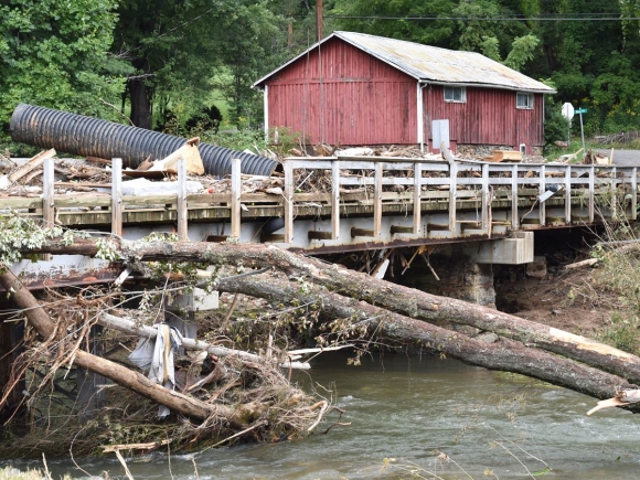 The demolished bridge on Max Thompson Road in Bethel. (photo: Garret K. Woodward)