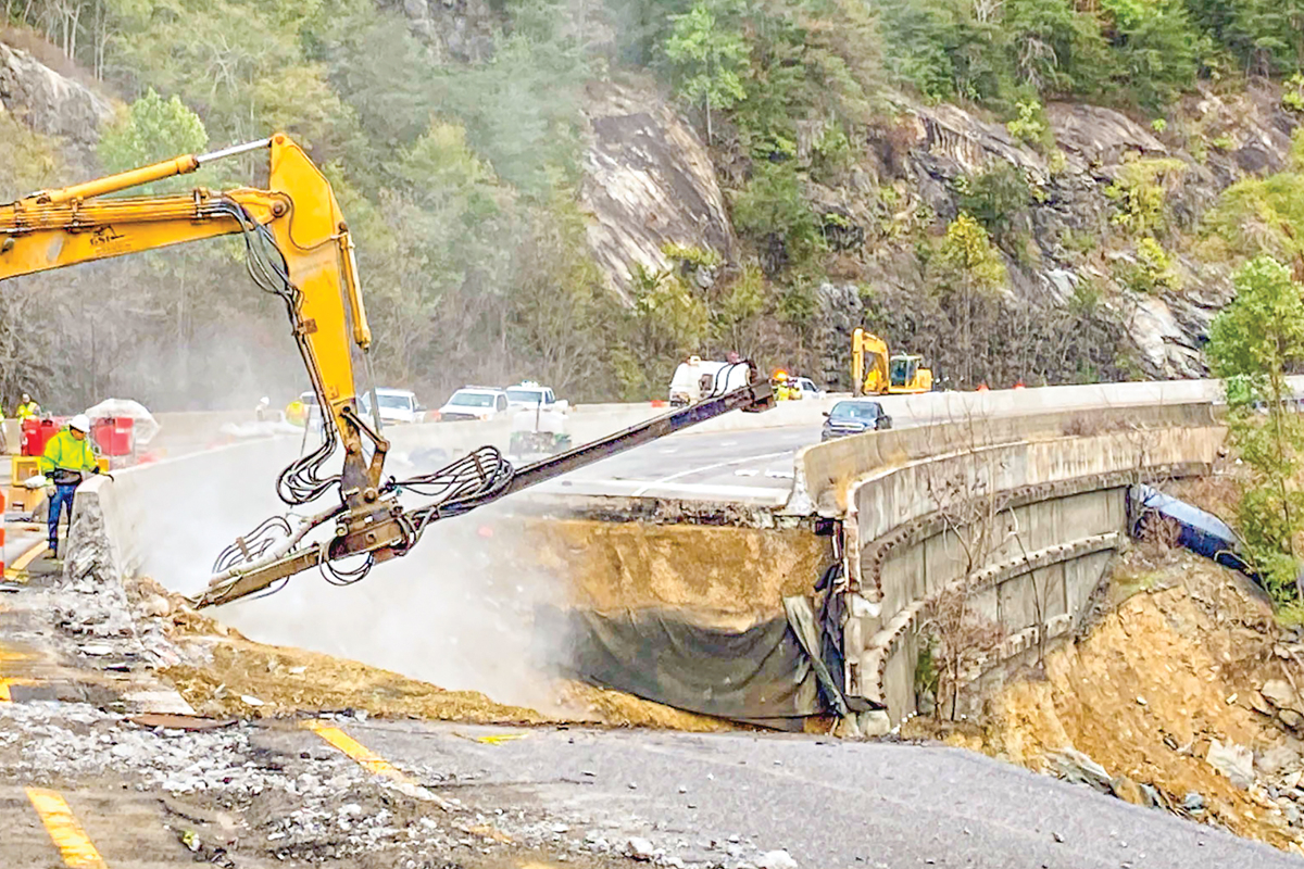 Massive soil nails are being drilled into the earth to shore up the westbound lanes of I-40. NCDOT photo