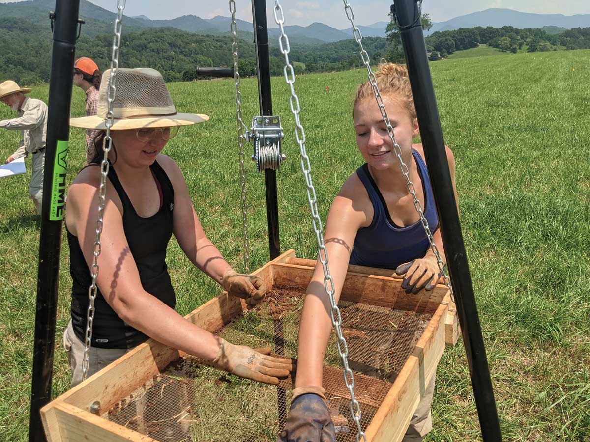 Western Carolina University students sift soil from the excavation site at Watauga Mound. Mainspring Conservation Trust photos