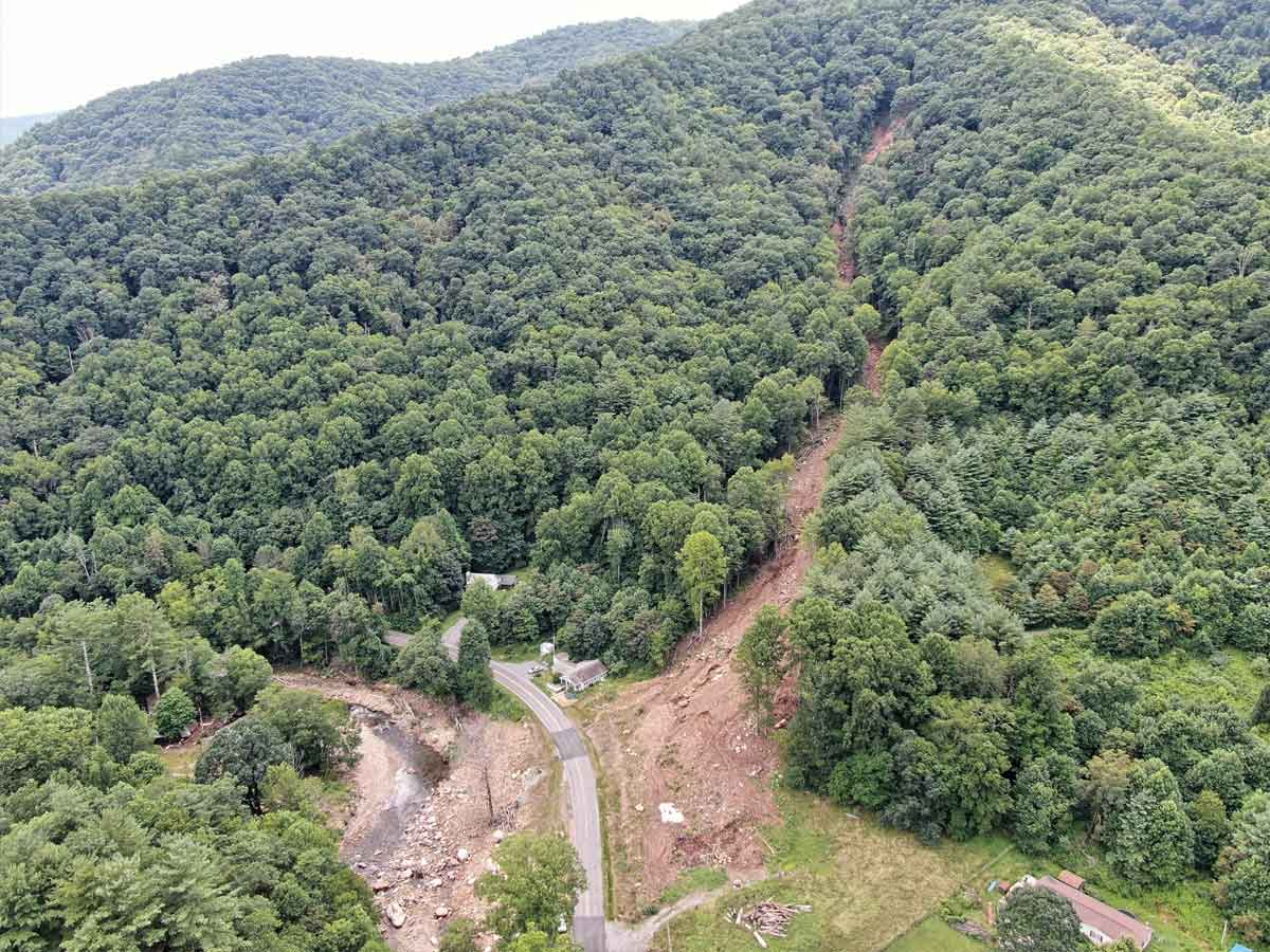 Tropical Storm Fred triggered a mudslide along U.S. 276 near the Cruso Fire Department. Allen Newland photo