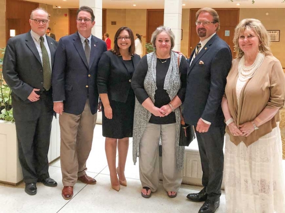 Rondell Lance, local president Fraternal Order of Police (from left); Rep. Kevin Corbin, R-Franklin; District Attorney Ashley Hornsby Welch; Karen Carnes, mother of victim; Sen. Chuck Edwards, R-Flat Rock; Ellen Pitt, member of Mothers Against Drunk Driving and the Western North Carolina DWI Task Force. Donated photo