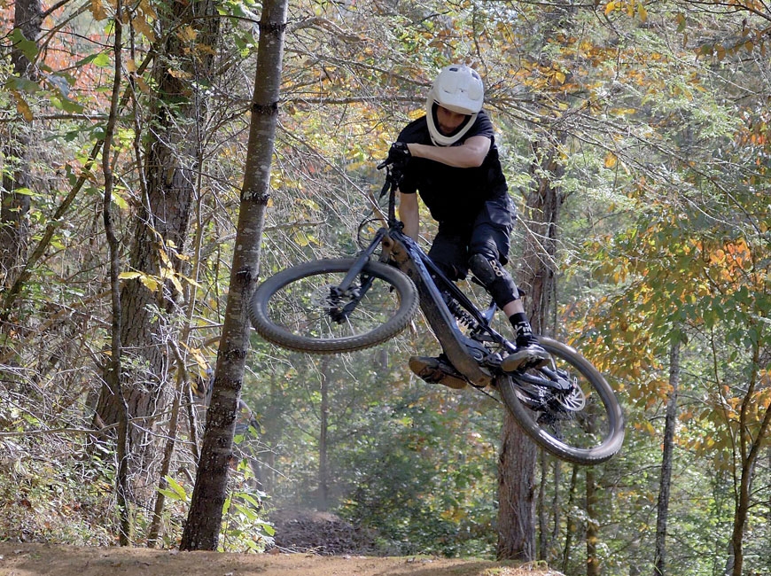 A biker takes a jump at a bike park similar to the one Alvo envisions for Canton. Seth Alvo photo