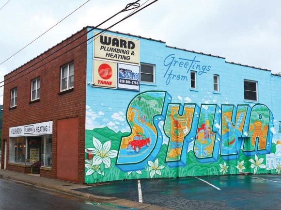 The mural on the Ward Plumbing &amp; Heating Building on Mill Street in downtown Sylva. (photos: Garret K. Woodward)