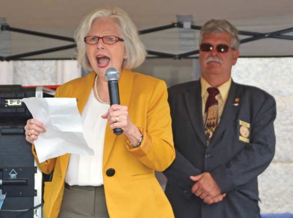 Reps. Michele Presnell (left) and Mike Clampitt speak to Second Amendment supporters in Waynesville May 19. Cory Vaillancourt photo