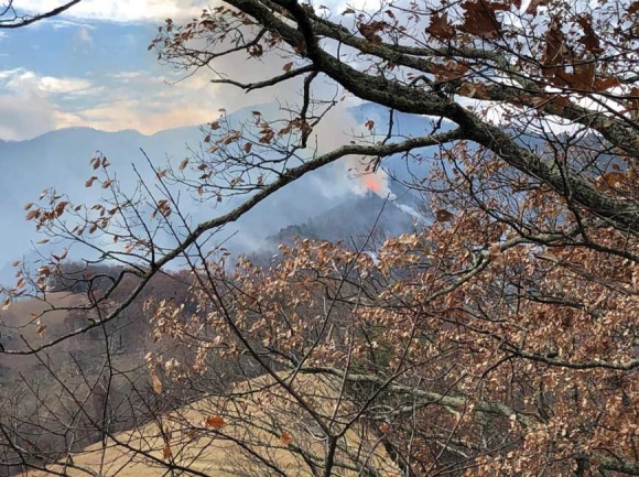 Flames rise from Cold Mountain. USFS photo