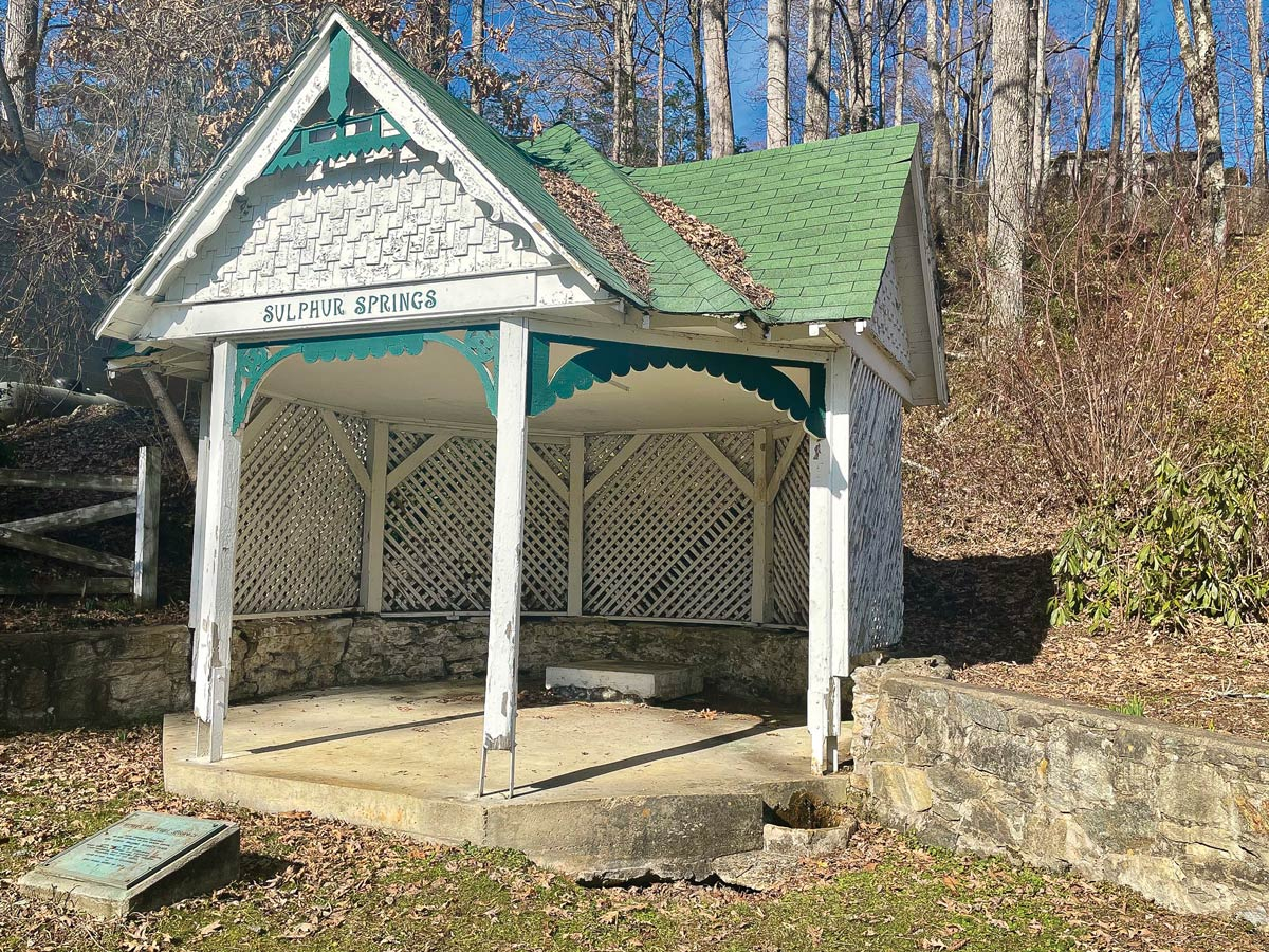 A gazebo protects the natural spring in Waynesville’s Sulphur Springs Park. Cory Vaillancourt photos. 