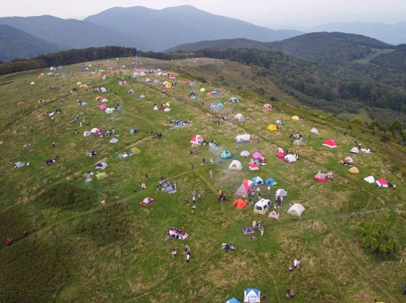 About 130 tents dot the top of Max Patch in a viral photo taken by Mike Wurman on Saturday, Sept. 19. Mike Wurman photo