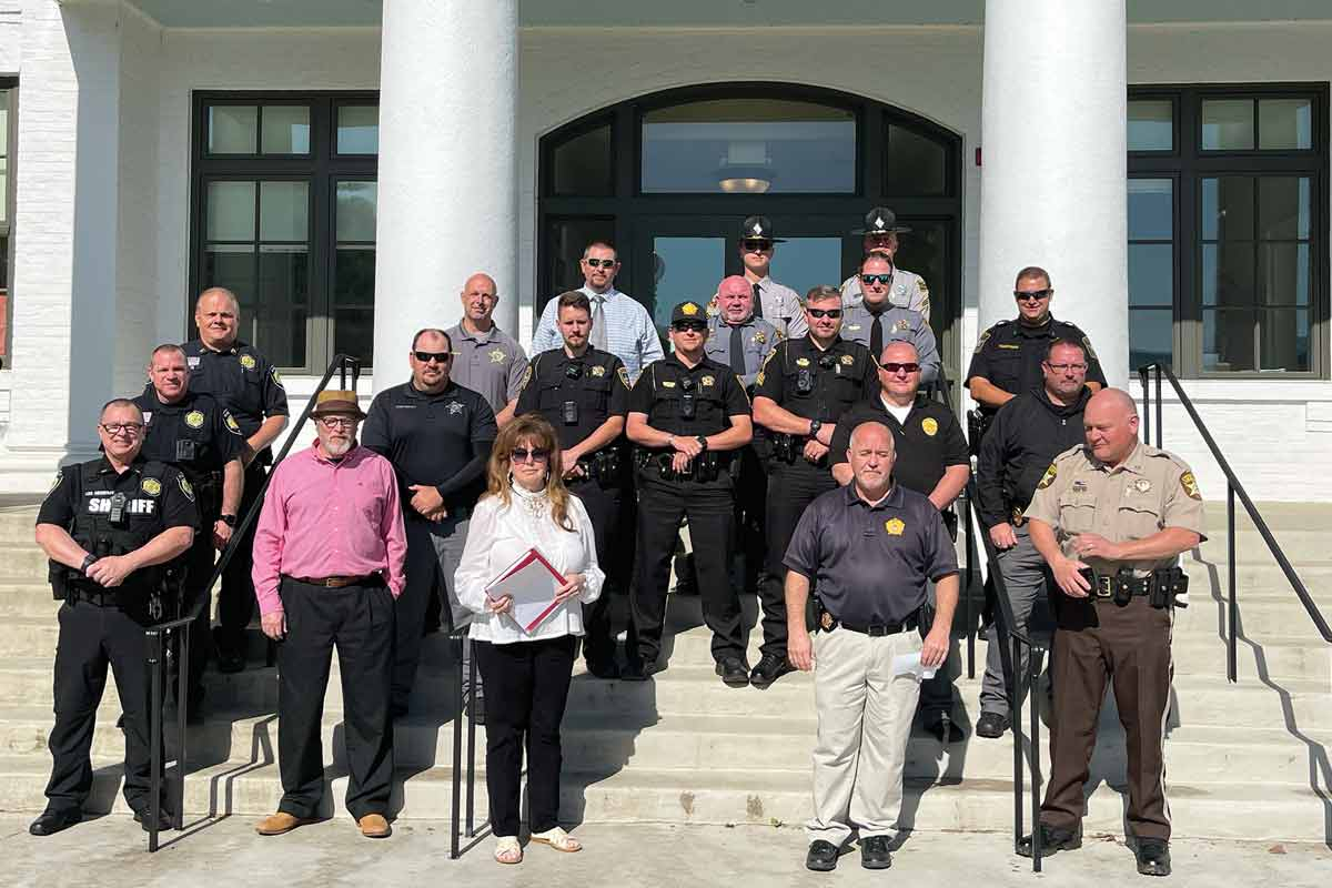 Ellen Pitt organized the press conference on the Jackson County Historic Courthouse steps. She was joined by law enforcement from around the region.